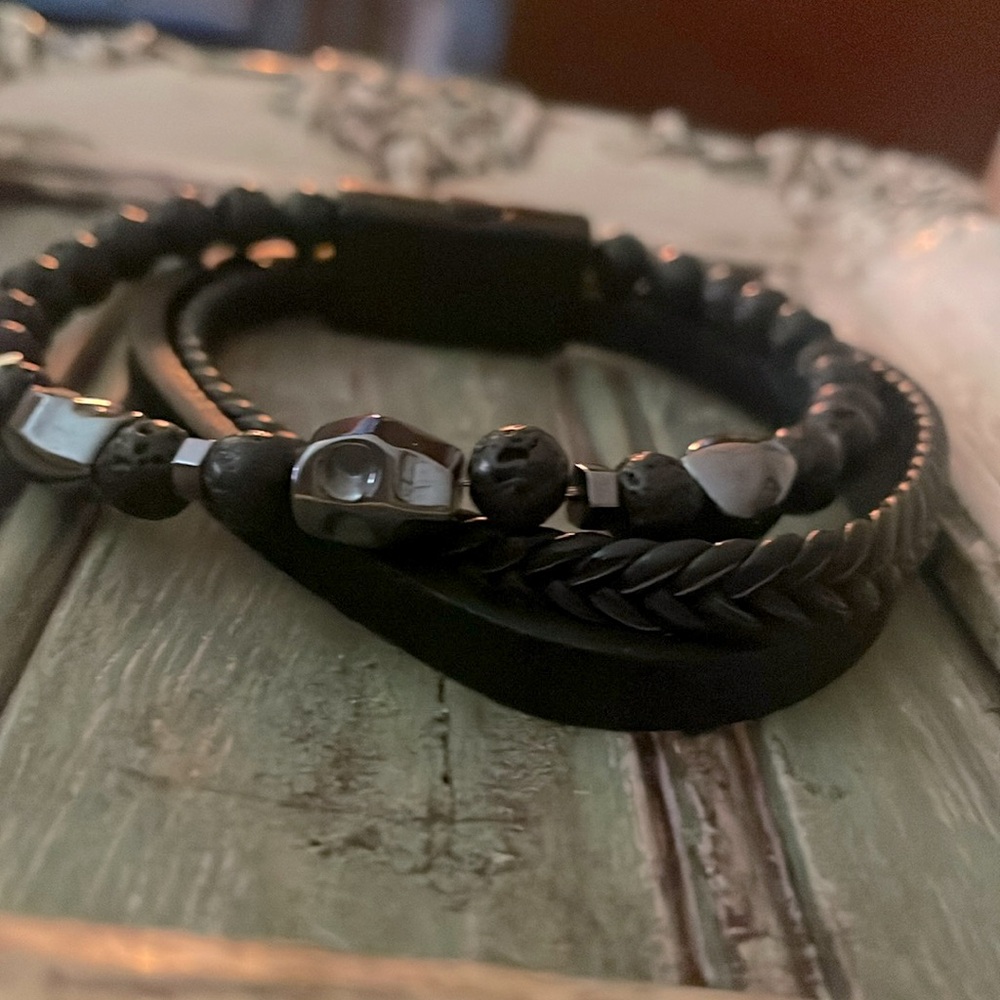 3 layer black skull bracelet